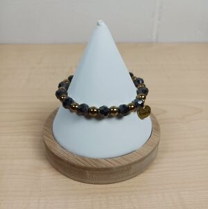 Erimish Black And Gold‎ Beaded Stretch Stackable Bracelet Signed